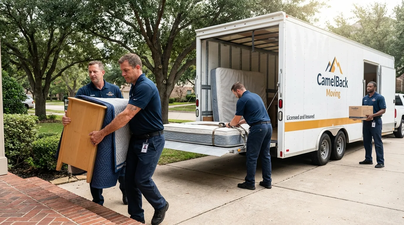 Crew loading residential truck for cross-state move from Brownsville, OR