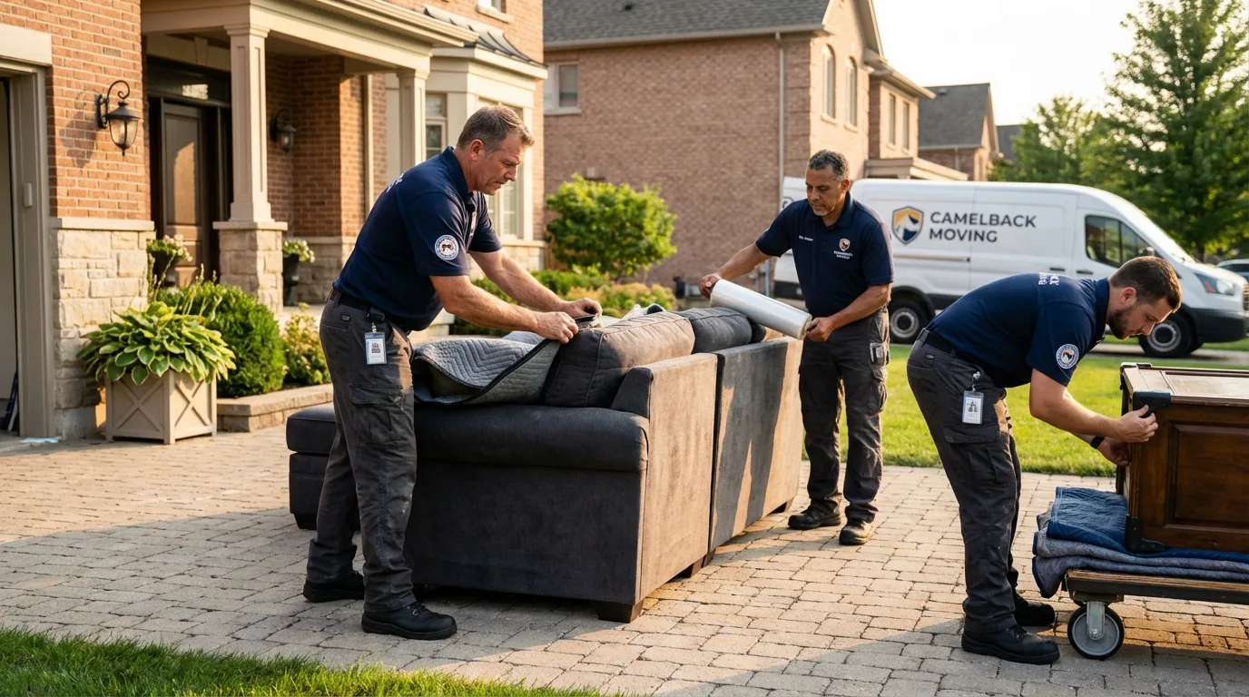 Large estate moving crew wrapping furniture in Brownsville, OR