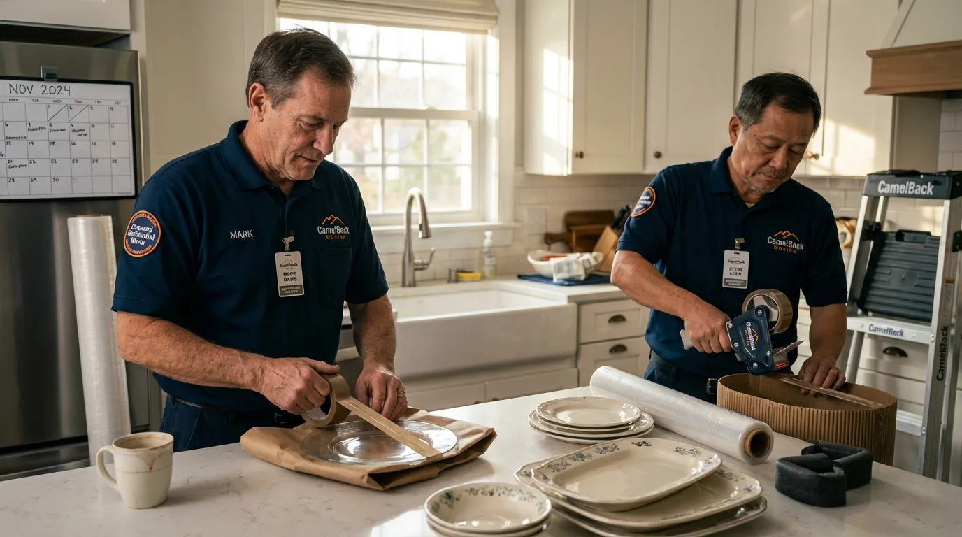 Professional crew packing kitchen dishware in Brownsville, OR
